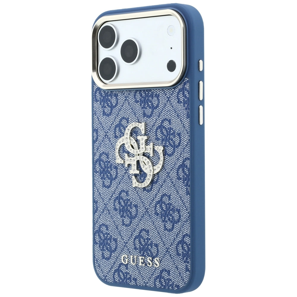 Custodia per Apple iPhone 18 Pro / 17 Pro, Guess, 4G Big Strass Logo, Blu