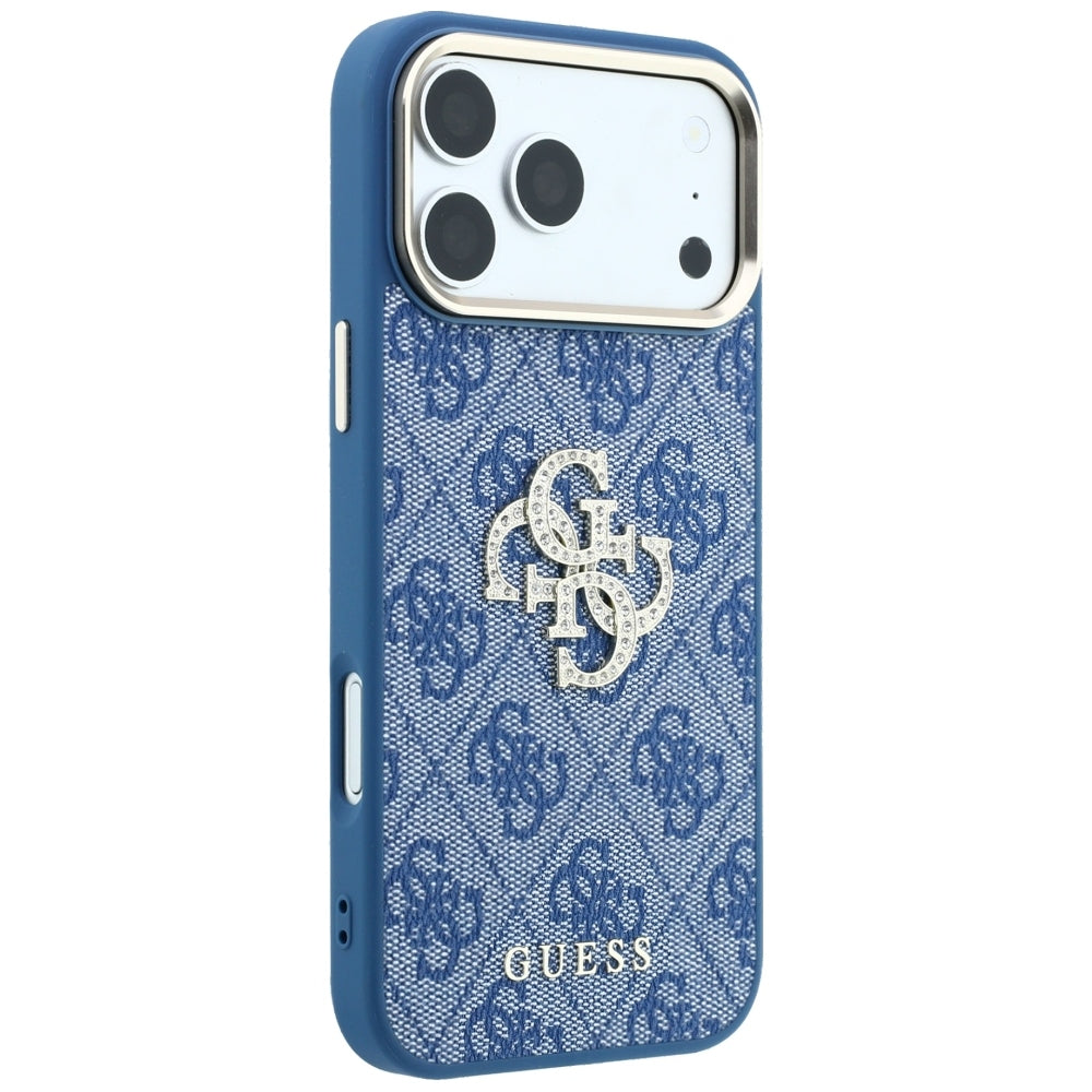 Custodia per Apple iPhone 18 Pro / 17 Pro, Guess, 4G Big Strass Logo, Blu