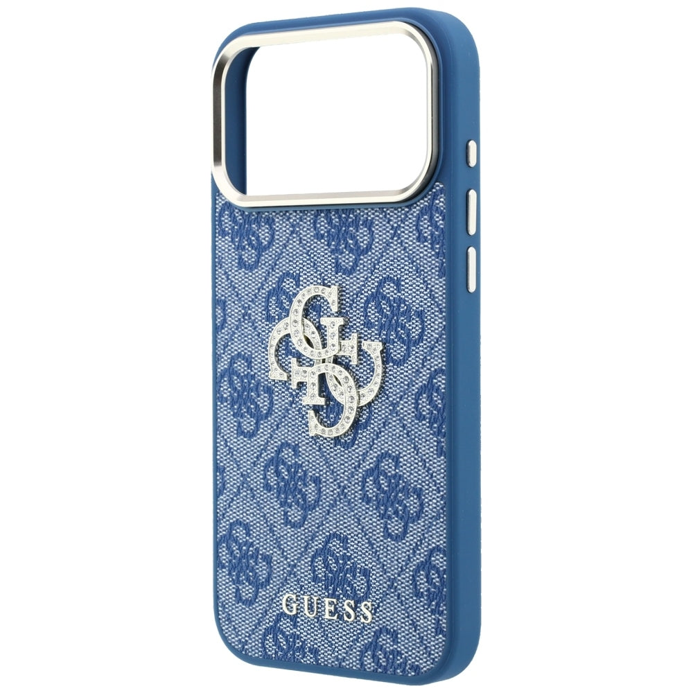 Custodia per Apple iPhone 18 Pro / 17 Pro, Guess, 4G Big Strass Logo, Blu