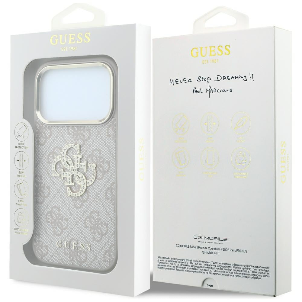 Custodia per Apple iPhone 18 Pro / 17 Pro, Guess, 4G Big Strass Logo, Rosa