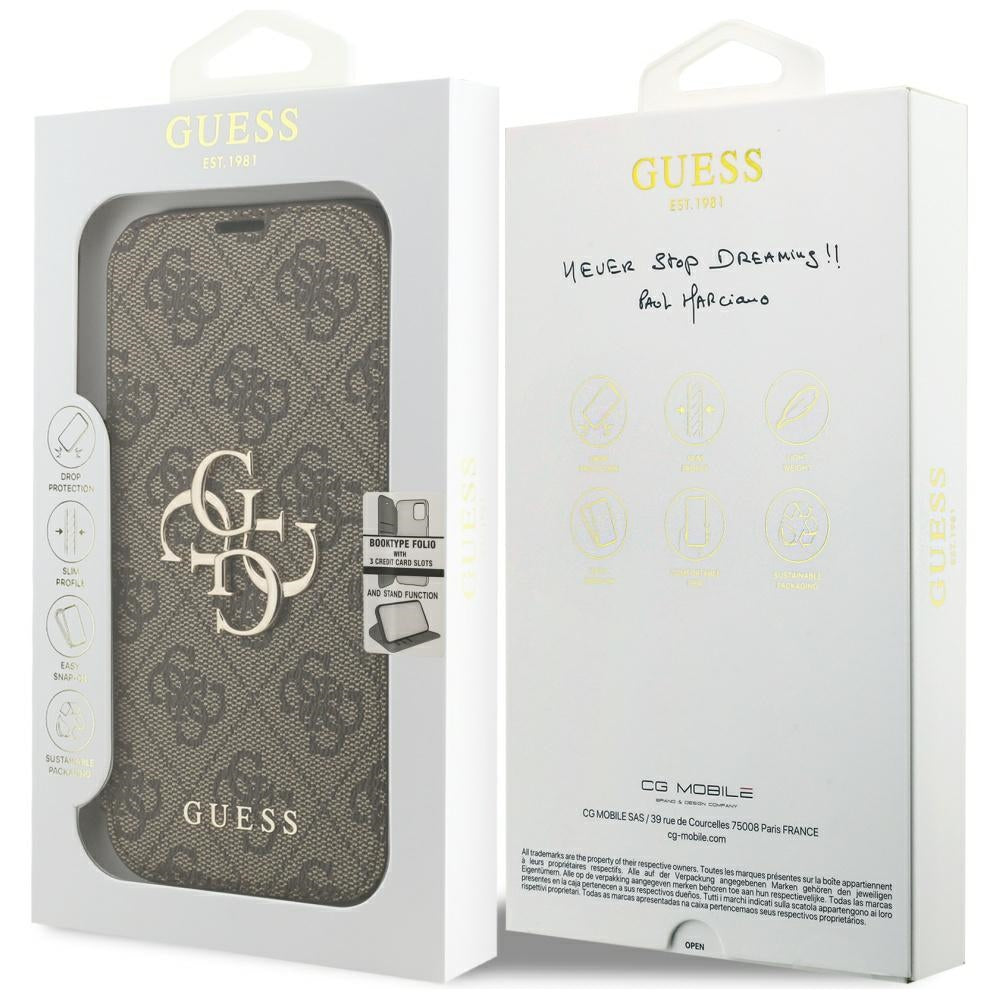 Custodia per Apple iPhone 18 Pro / 17 Pro, Guess, Logo Metallico 4G, Marrone