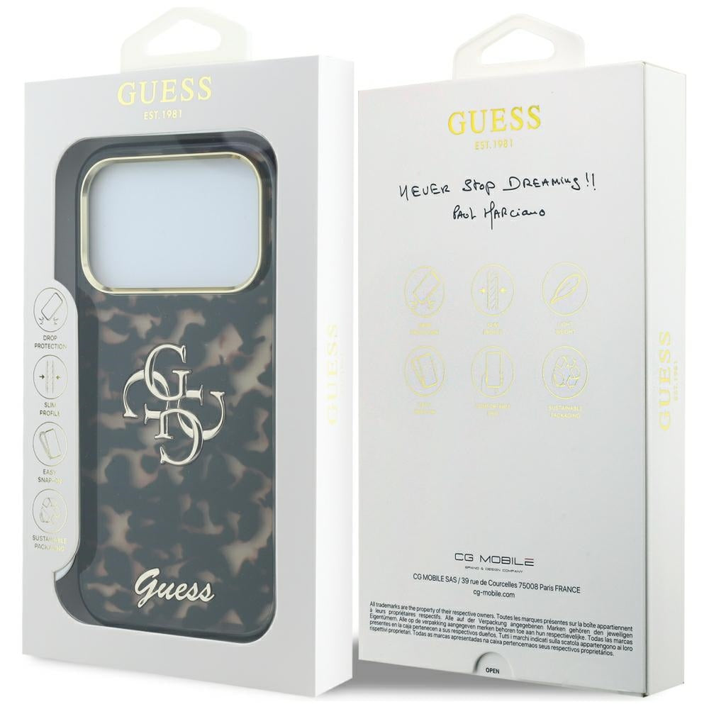 Custodia per Apple iPhone 18 Pro / 17 Pro, Guess, IML 4G Metal Script, Marrone