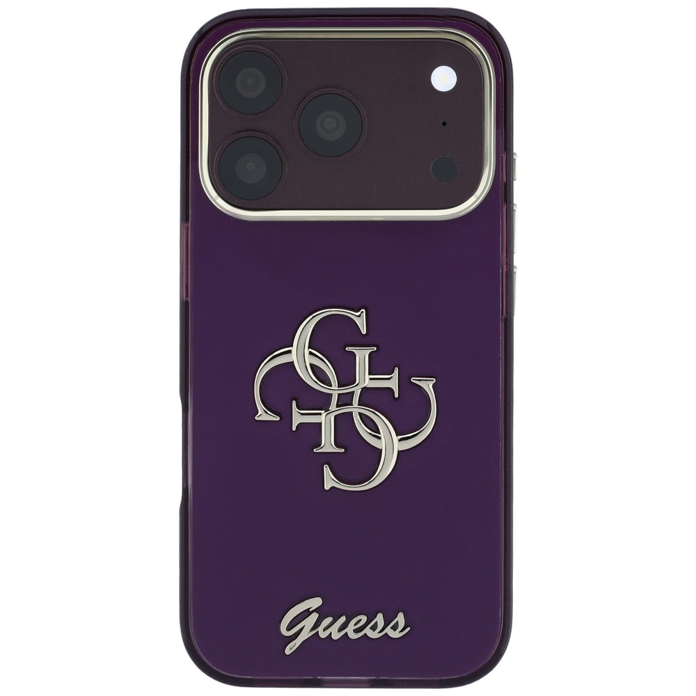 Custodia per Apple iPhone 18 Pro / 17 Pro, Guess, IML 4G Metal Script, Vinaccia