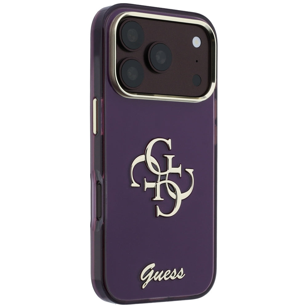 Custodia per Apple iPhone 18 Pro / 17 Pro, Guess, IML 4G Metal Script, Vinaccia
