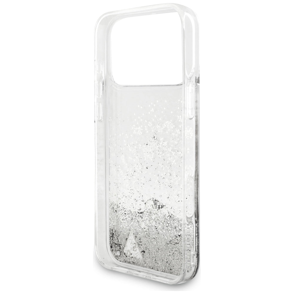 Custodia per Apple iPhone 18 Pro / 17 Pro, Guess, Liquid Glitter Charms, Argento