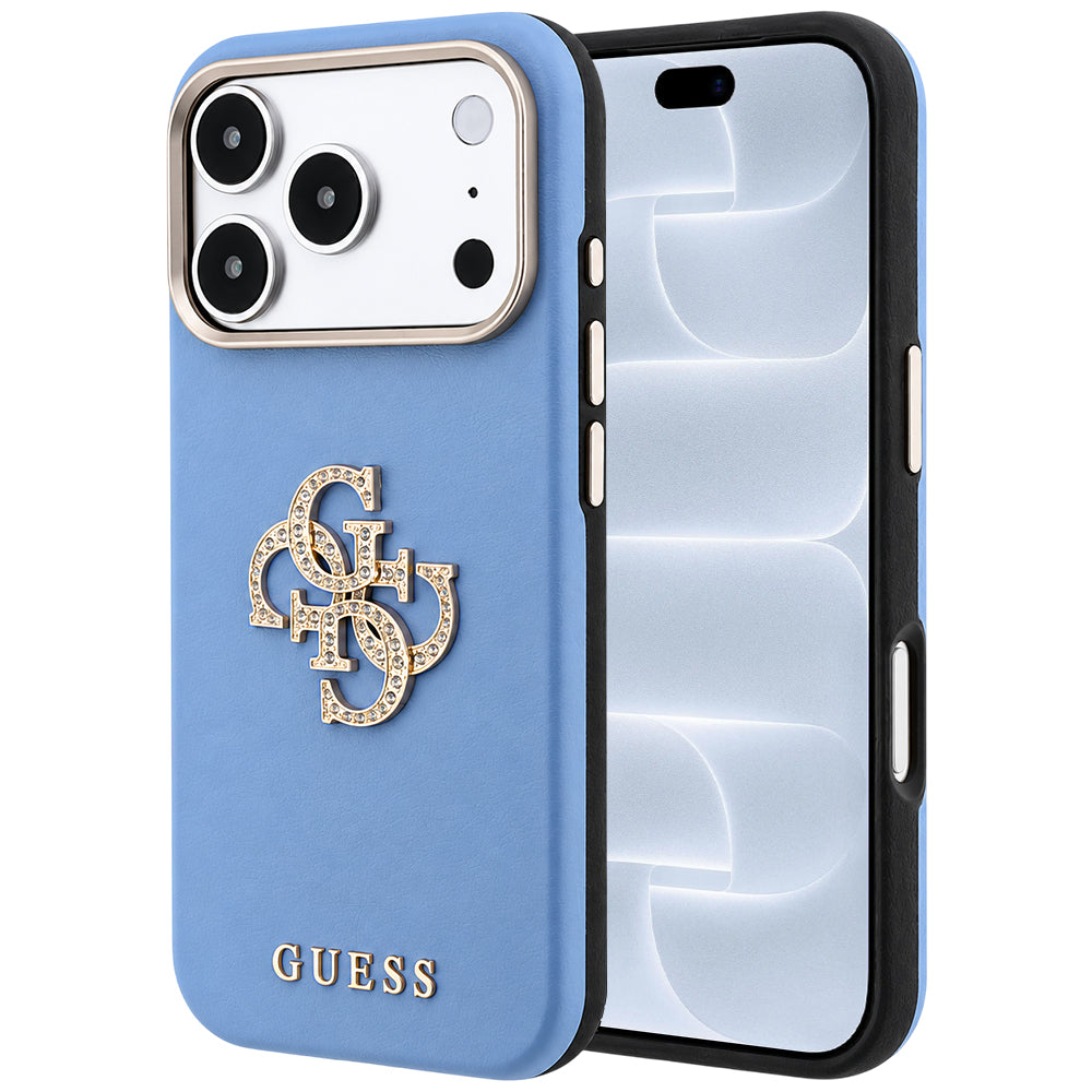 Custodia per Apple iPhone 18 Pro / 17 Pro, Guess, Smooth Big Strass Logo, Bleu