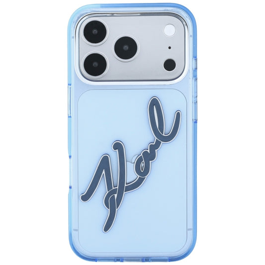 Custodia per Apple iPhone 18 Pro / 17 Pro, Karl Lagerfeld, IML Big Signature Resin Logo e Cornice in Metallo, Blu