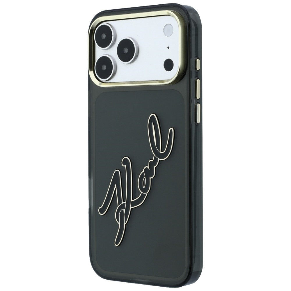 Custodia per Apple iPhone 18 Pro / 17 Pro, Karl Lagerfeld, IML Big Signature Resin Logo e Cornice in Metallo, Nera