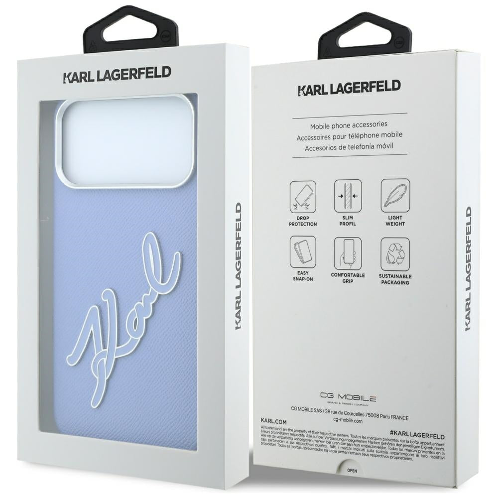 Custodia per Apple iPhone 18 Pro / 17 Pro, Karl Lagerfeld, Smooth Big Resin Signature Logo, Bleu