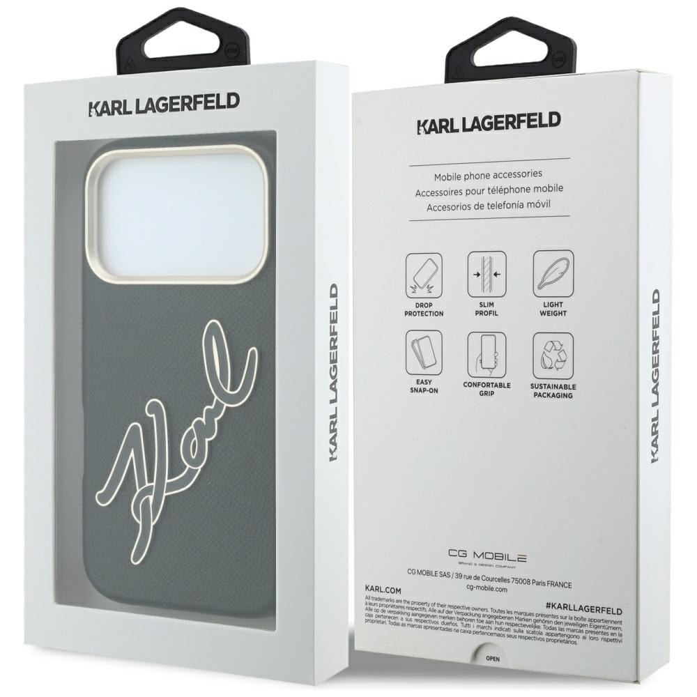 Custodia per Apple iPhone 18 Pro / 17 Pro, Karl Lagerfeld, Smooth Big Resin Signature Logo, Nera
