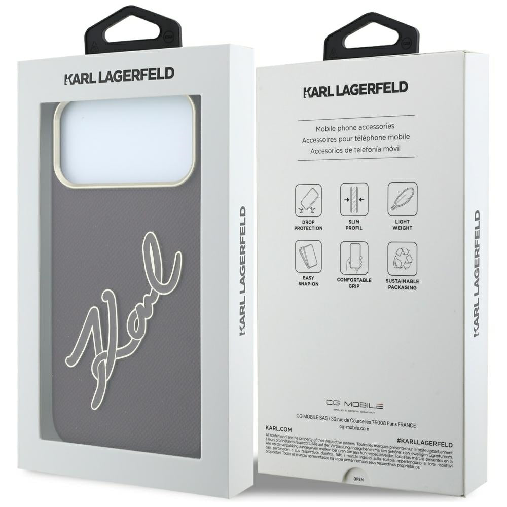 Custodia per Apple iPhone 18 Pro / 17 Pro, Karl Lagerfeld, Smooth Big Resin Signature Logo, Vinaccia