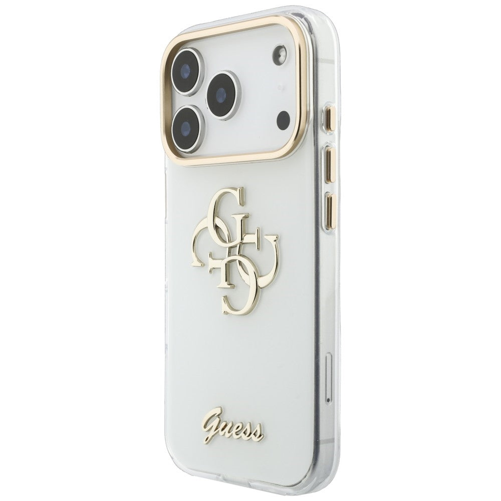 Custodia per Apple iPhone 18 Pro, Guess, IML 4G Metal Script, Bianca
