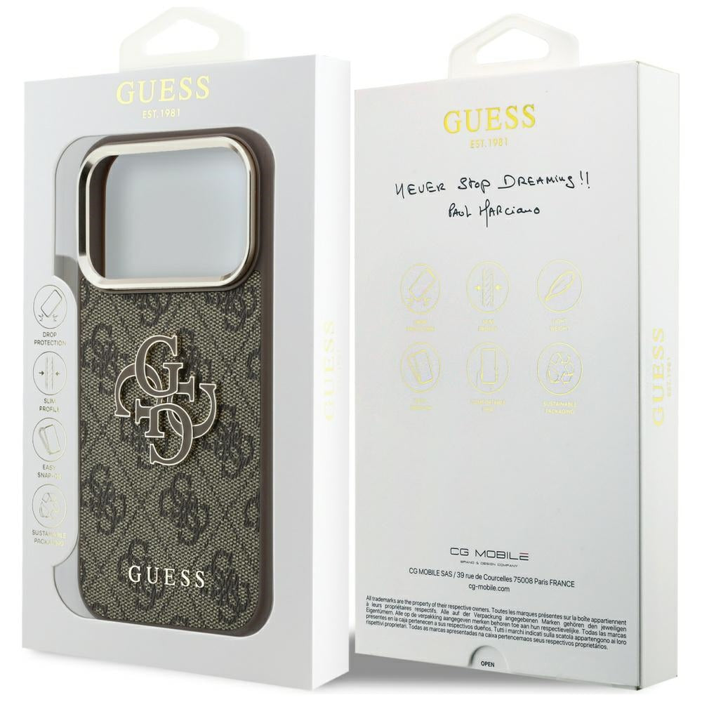 Custodia per Apple iPhone 18 Pro Max / 17 Pro Max, Guess, Logo 4G Grande in Resina, Marrone