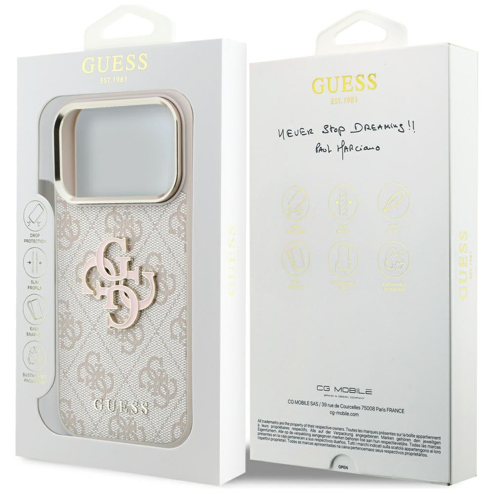 Custodia per Apple iPhone 18 Pro Max / 17 Pro Max, Guess, Logo 4G Grande in Resina, Rosa