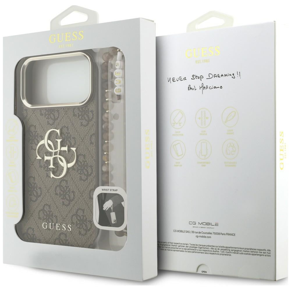Custodia per Apple iPhone 18 Pro Max / 17 Pro Max, Guess, 4G Classic Logo con Cinturino, Marrone Dorato