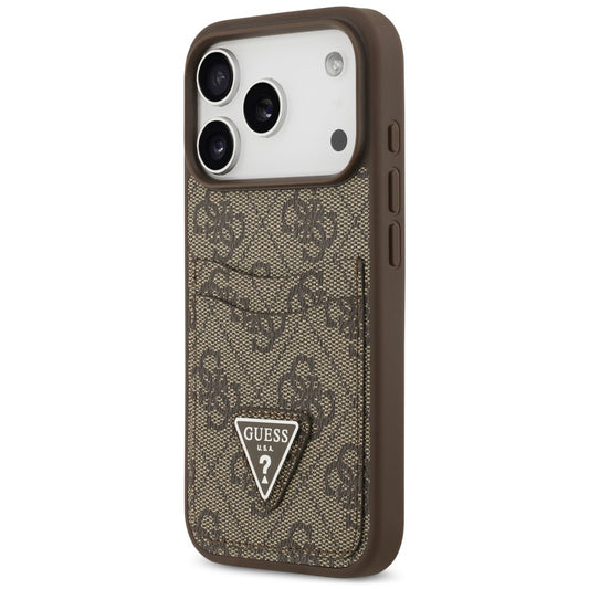 Custodia per Apple iPhone 18 Pro Max / 17 Pro Max, Guess, 4G Double Card Triangle, Marrone