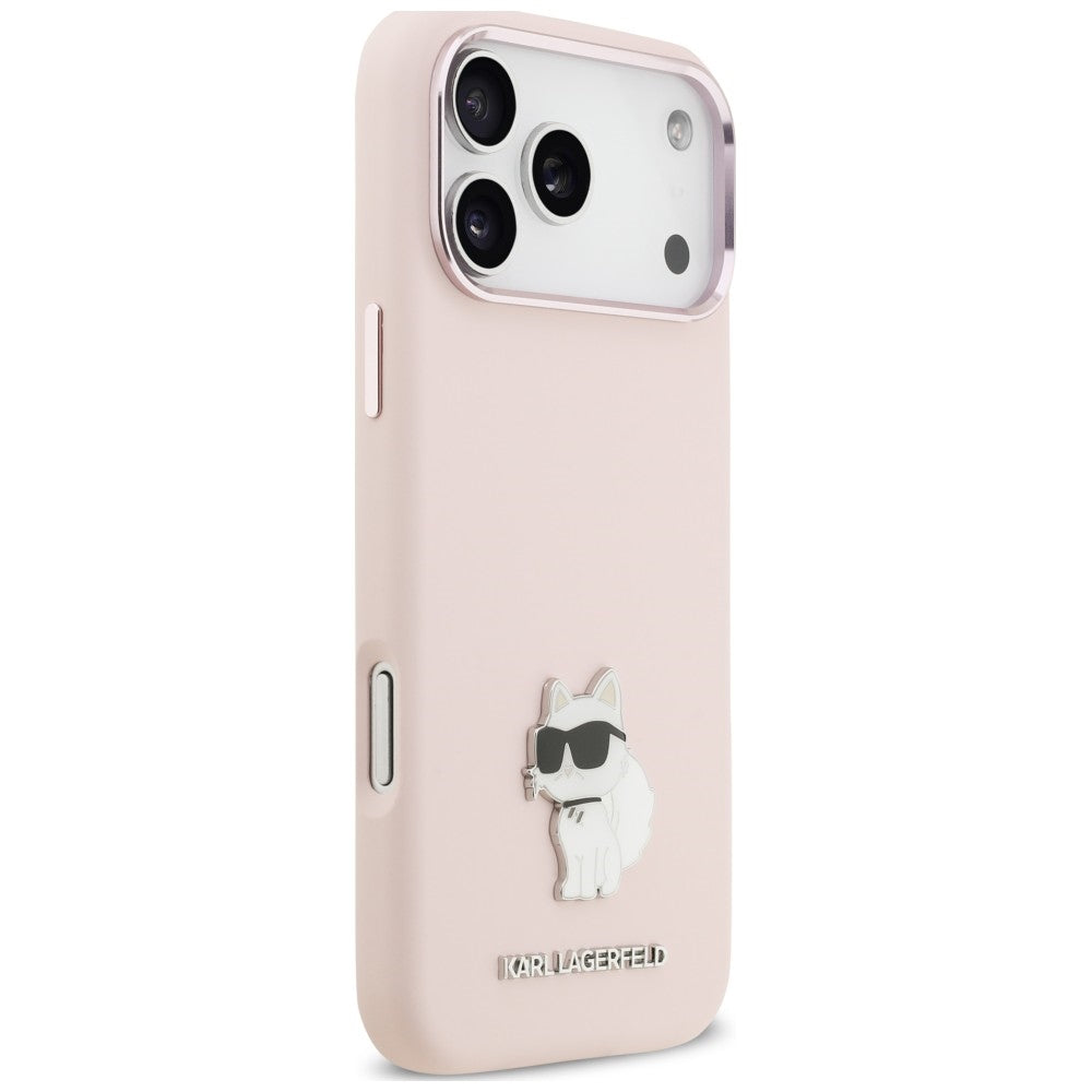 Custodia per Apple iPhone 18 Pro Max / 17 Pro Max, Karl Lagerfeld, Choupette Metal Pin, Rosa