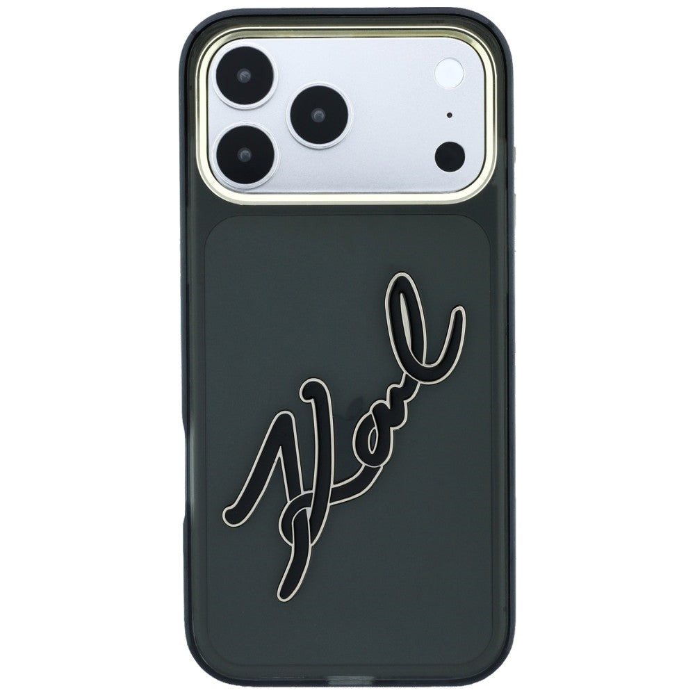 Custodia per Apple iPhone 18 Pro Max / 17 Pro Max, Karl Lagerfeld, IML Big Signature Resina Logo Cornice Metallica, Nera