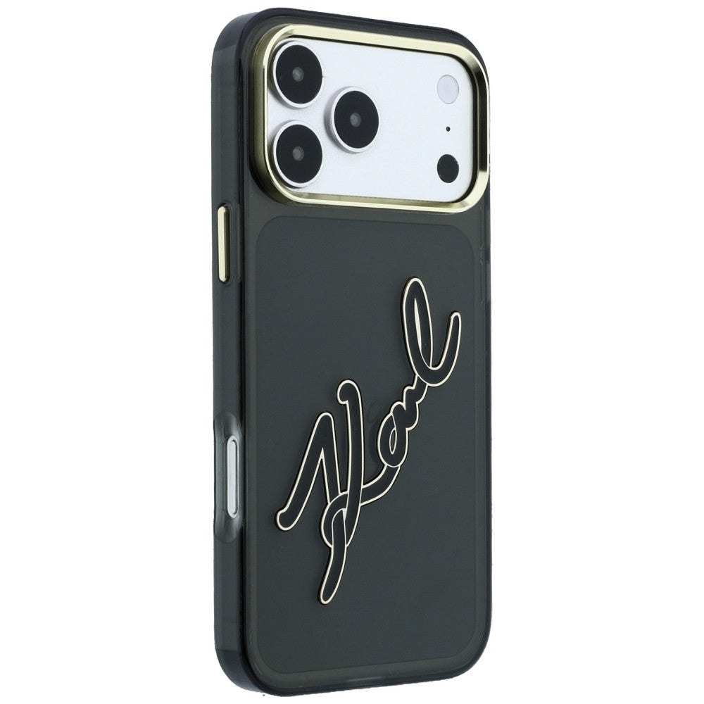 Custodia per Apple iPhone 18 Pro Max / 17 Pro Max, Karl Lagerfeld, IML Big Signature Resina Logo Cornice Metallica, Nera