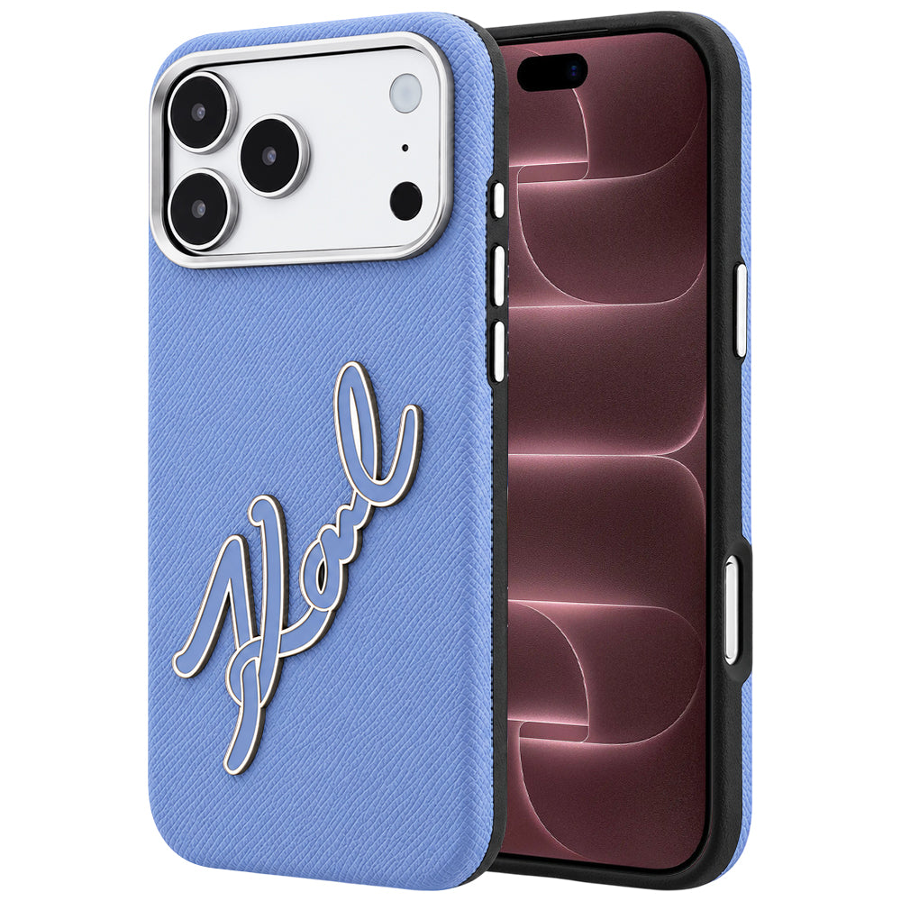 Custodia per Apple iPhone 18 Pro Max / 17 Pro Max, Karl Lagerfeld, Logo Signature in Resina Liscia Grande, Blu