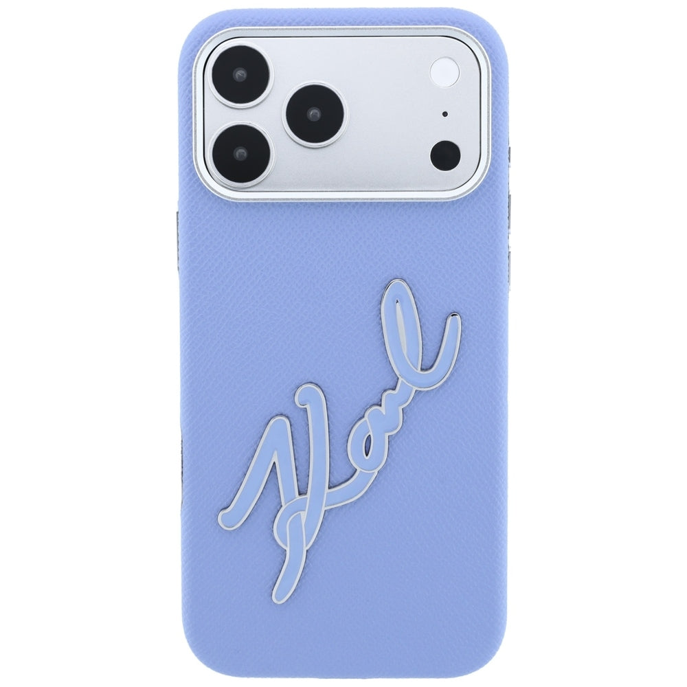 Custodia per Apple iPhone 18 Pro Max / 17 Pro Max, Karl Lagerfeld, Logo Signature in Resina Liscia Grande, Blu