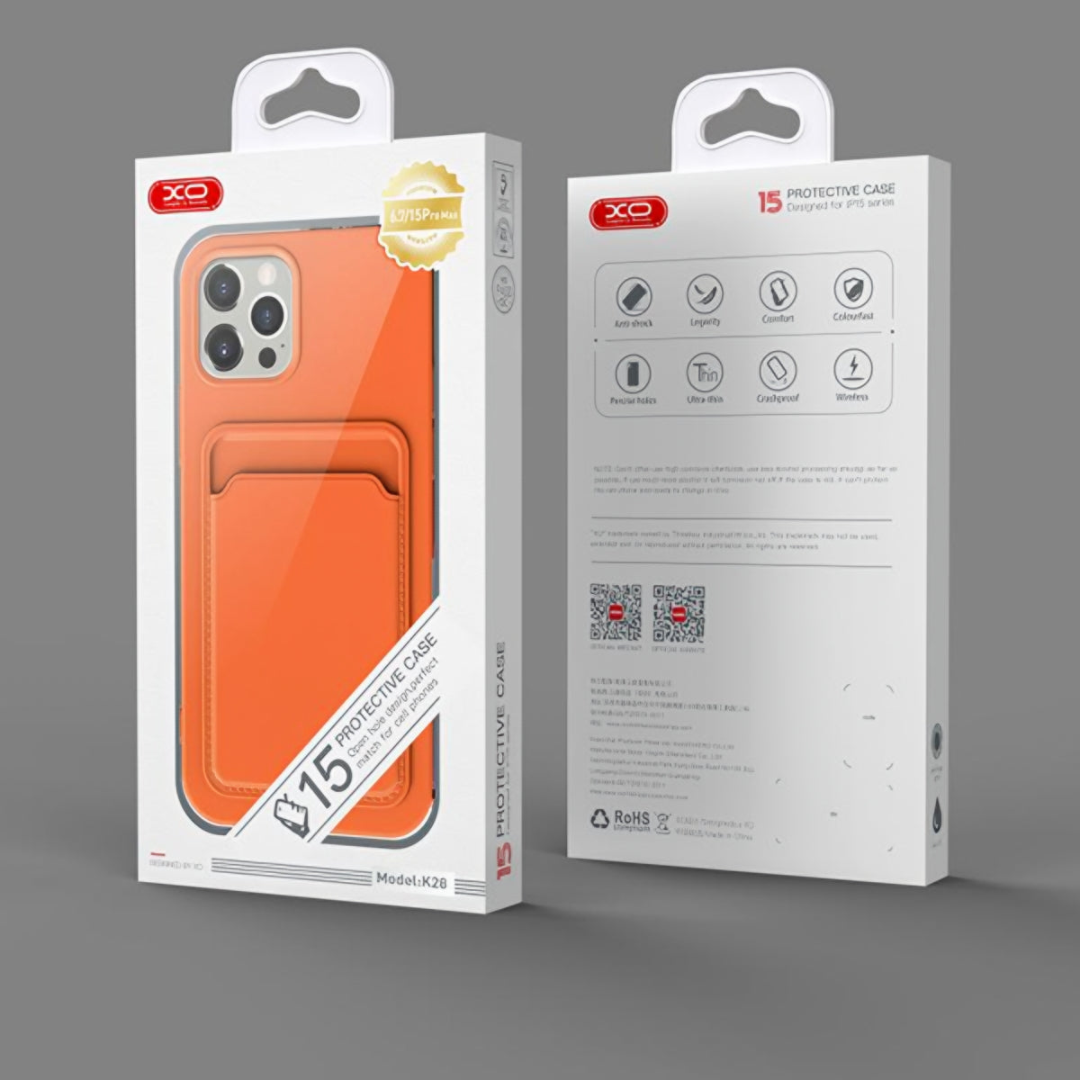 Custodia per Apple iPhone 15 Pro, XO Design, Slot per Carte, Arancione