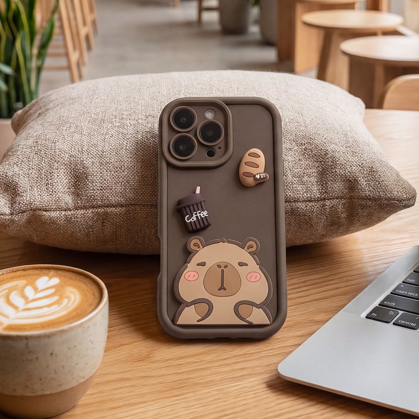 Custodia per Apple iPhone 16 Pro, OEM, Ultra Trendy 3D Capybara, Marrone