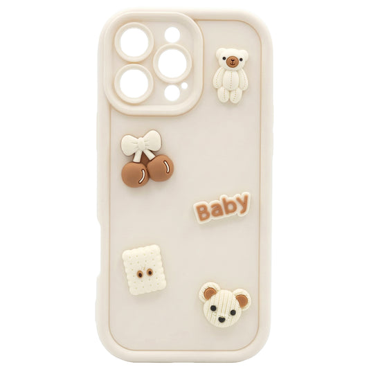 Custodia per Apple iPhone 16, OEM, Ultra Trendy 3D Bear, Beige