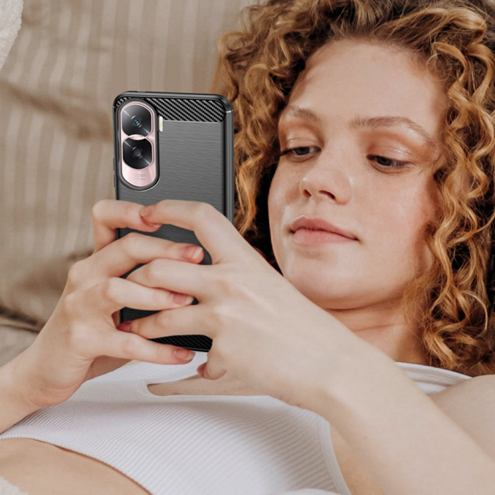 Custodia per Honor 90 Lite, Techsuit, Carbonio, Nera