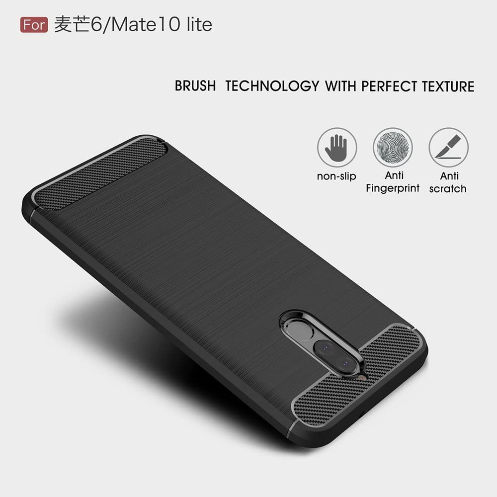 Custodia per Huawei Mate 10 Lite, Techsuit, Carbonio, Nera