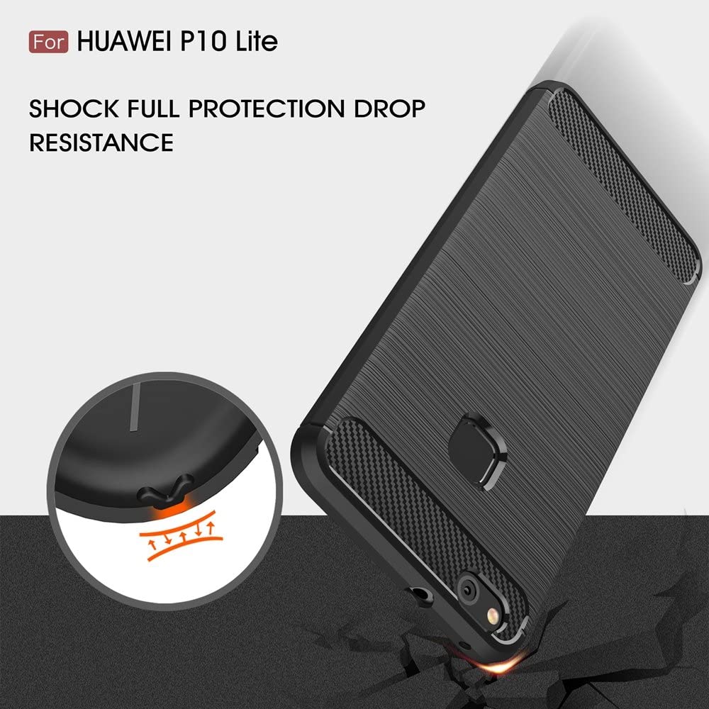 Custodia per Huawei P10 Lite, Techsuit, Carbonio, Nera