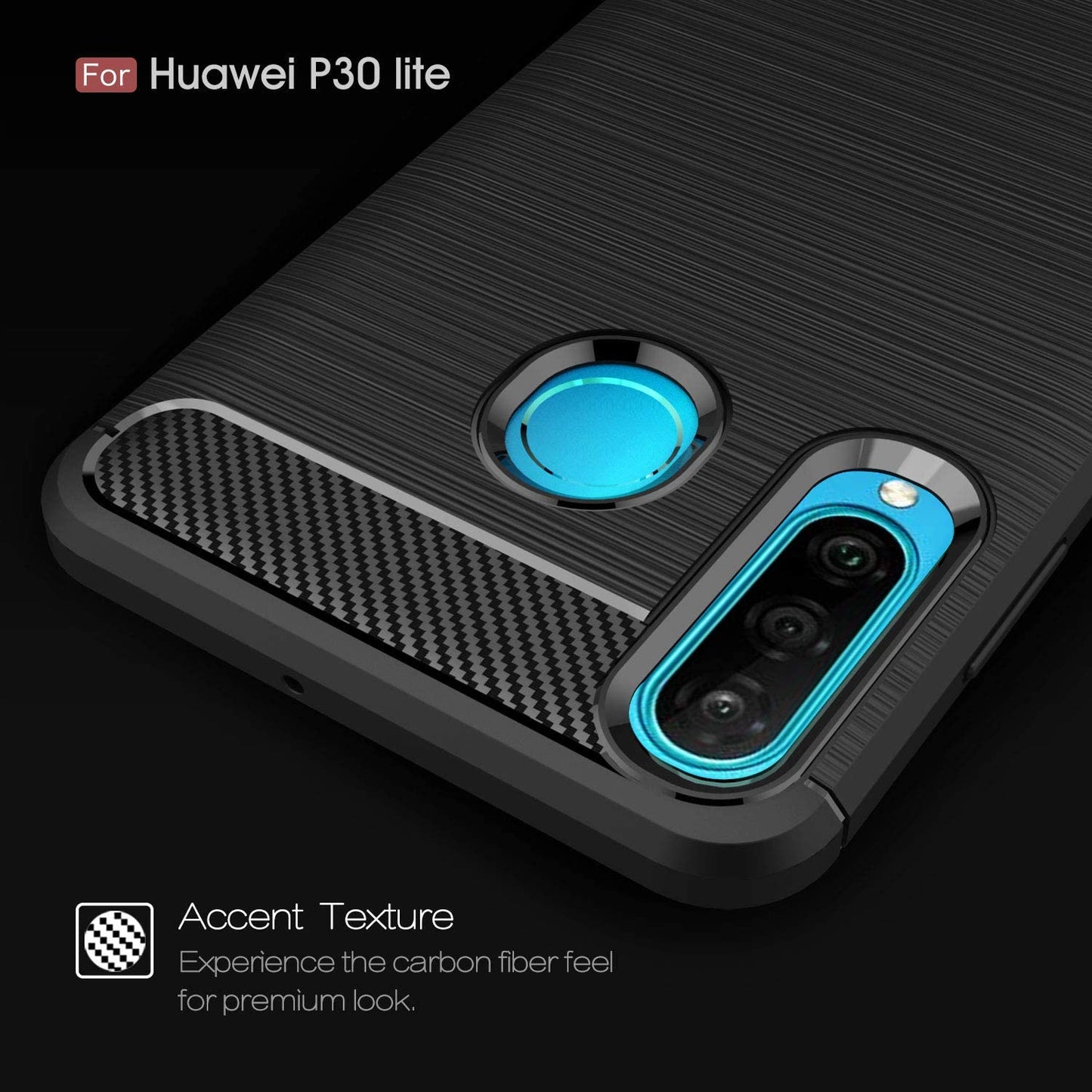 Custodia per Huawei P30 lite New Edition / P30 lite, Techsuit, Carbonio, Nera
