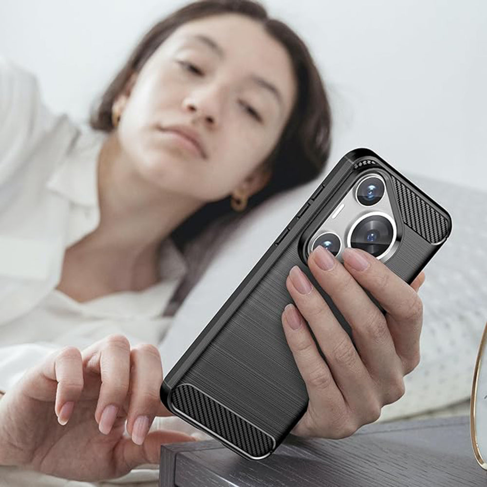 Custodia per Huawei Pura 70 Pro, Techsuit, Carbonio, Nera