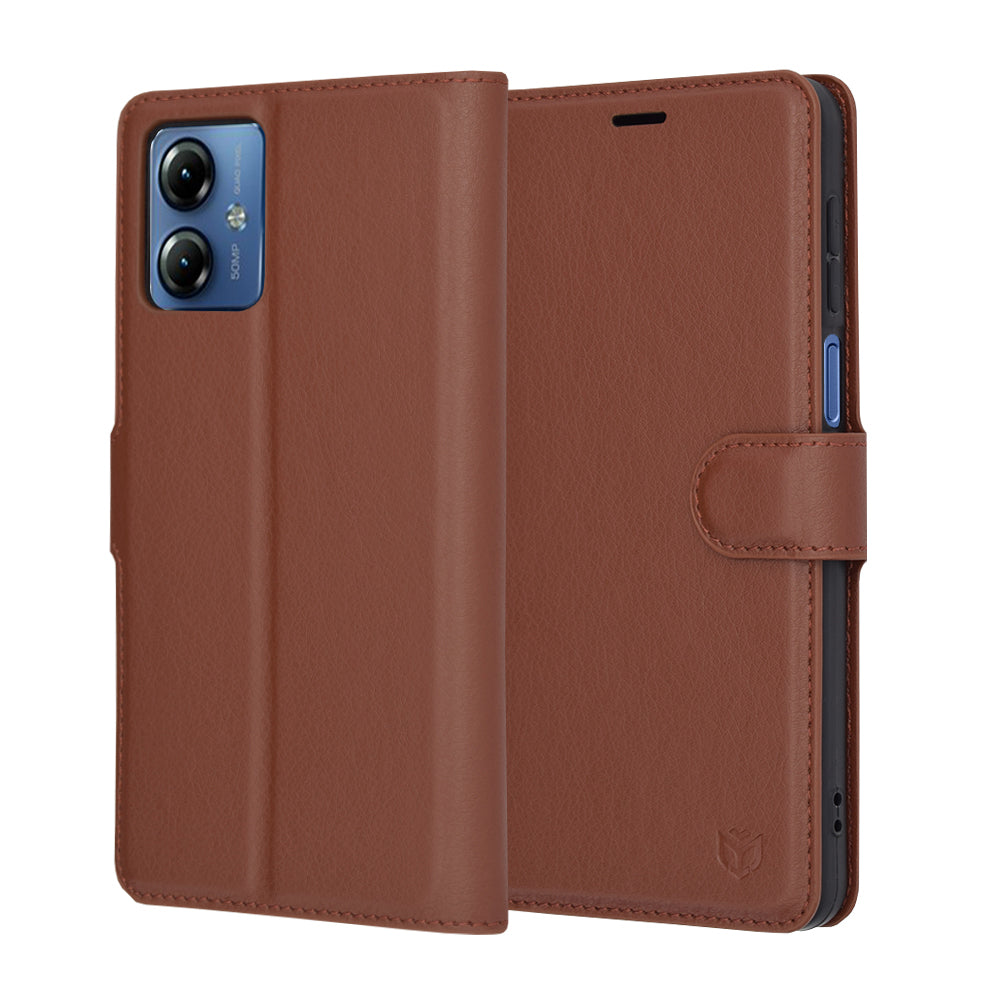 Custodia per Motorola Moto G14, Techsuit, Leather Folio, Marrone