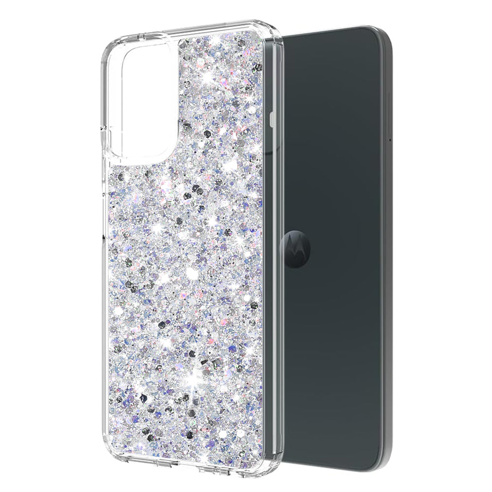 Custodia per Motorola Moto G45 / G34, Techsuit, Sparkly Glitter, Bianca