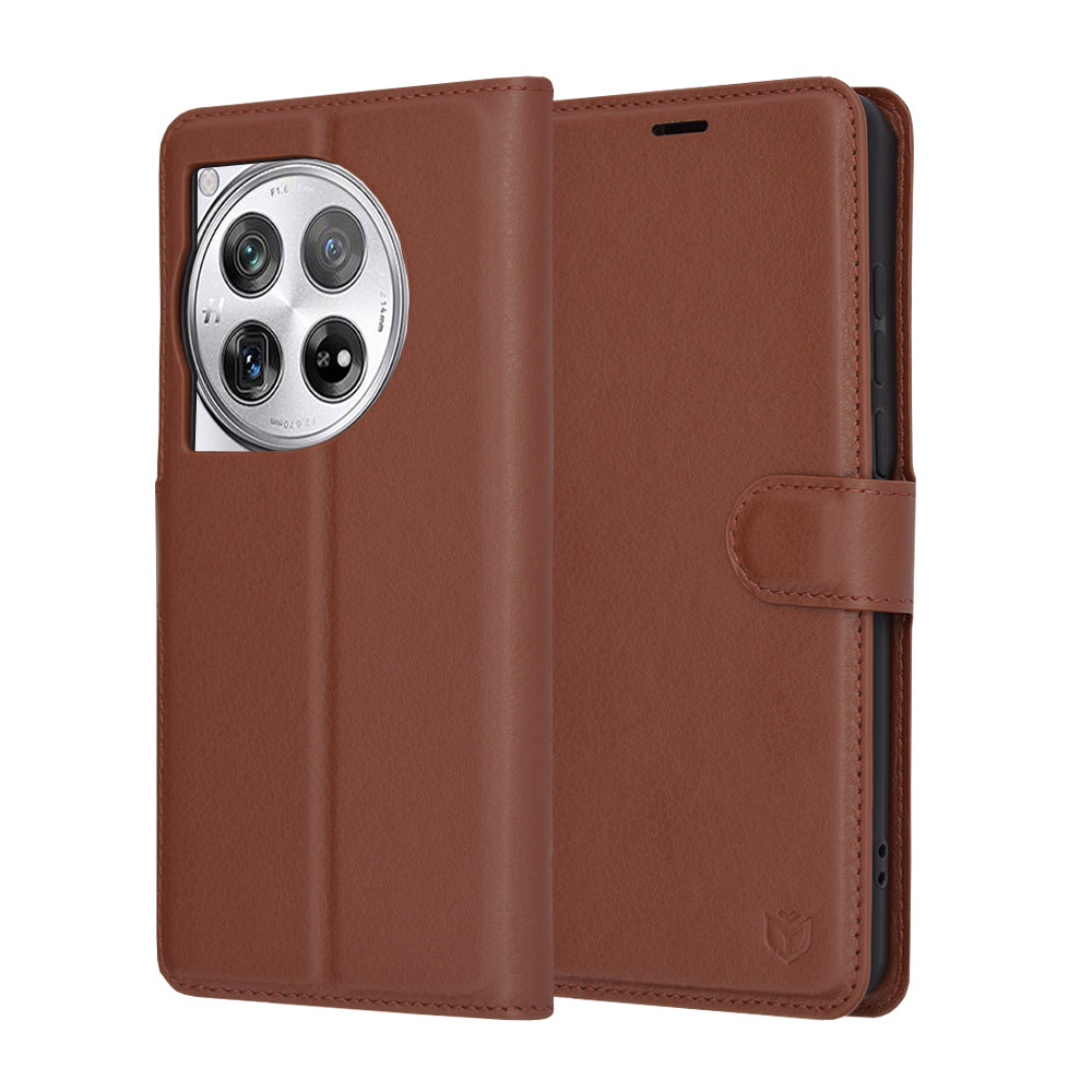 Custodia per OnePlus 12, Techsuit, Leather Folio, Marrone