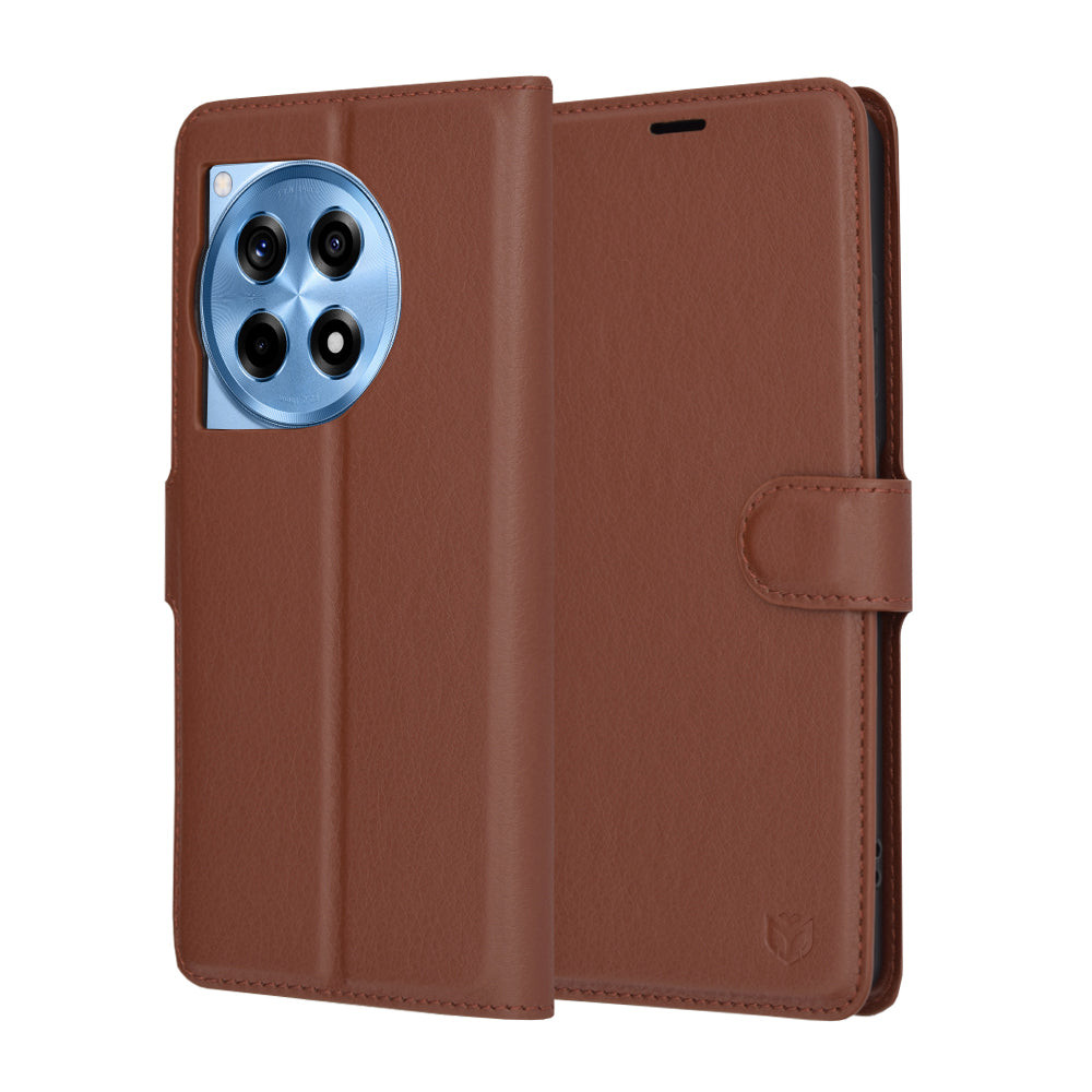 Custodia per OnePlus 12R, Techsuit, Leather Folio, Marrone