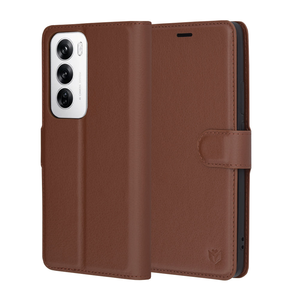 Custodia per Oppo Reno12, Techsuit, Leather Folio, Marrone
