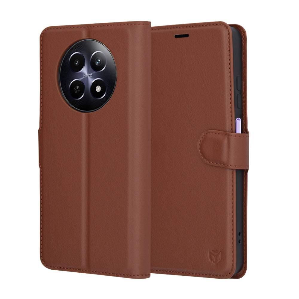 Custodia per Realme 12x / 12, Techsuit, Leather Folio, Marrone