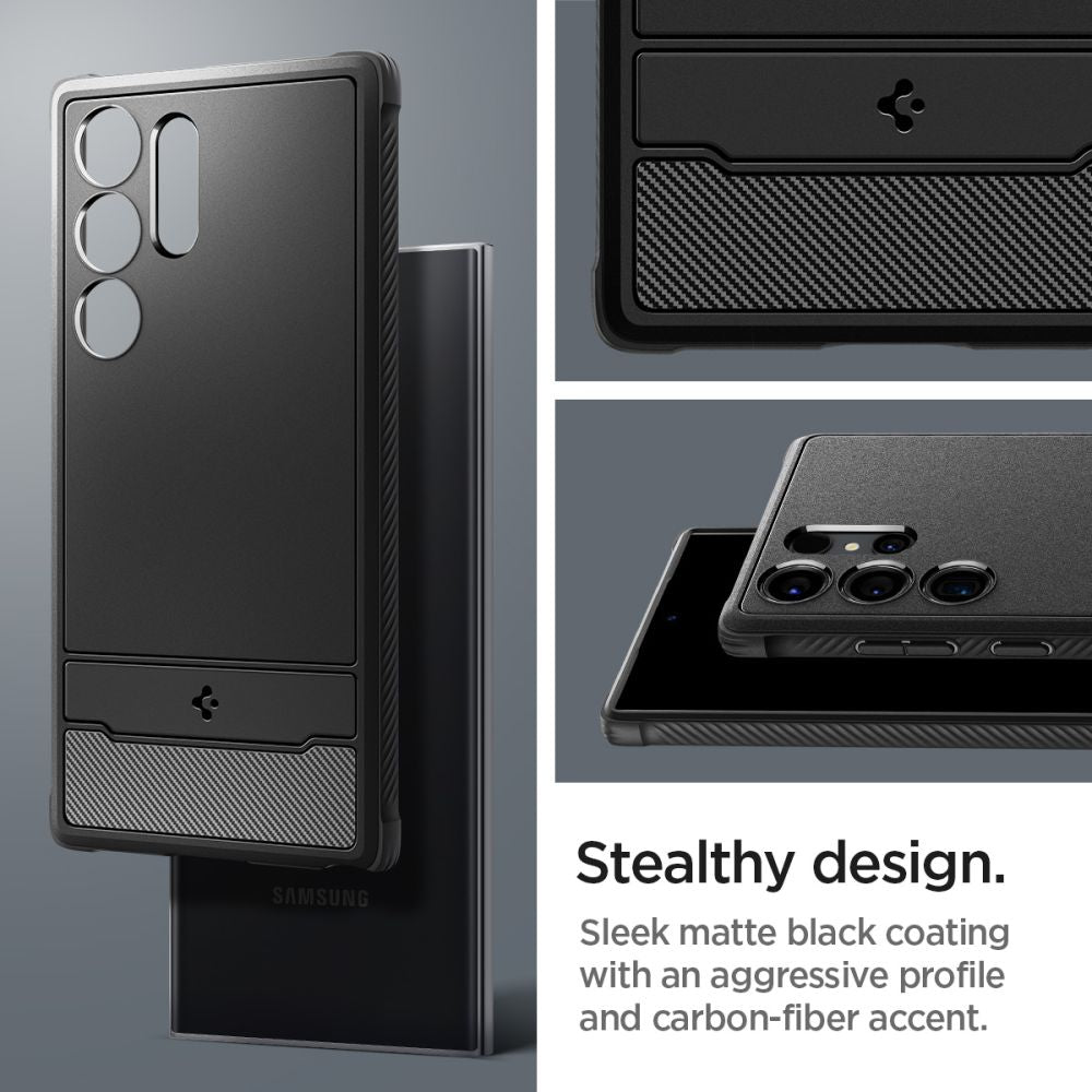 Custodia per Samsung Galaxy S24 Ultra S928, Spigen, Rugged Armour, Nero ACS07286
