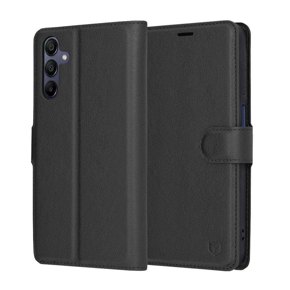 Custodia per Samsung Galaxy A15 5G A156 / A15 A155, Techsuit, Leather Folio, Nera