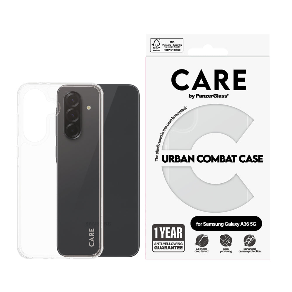 Custodia per Samsung Galaxy A36 A366, PanzerGlass, Care Urban Combat, Trasparente