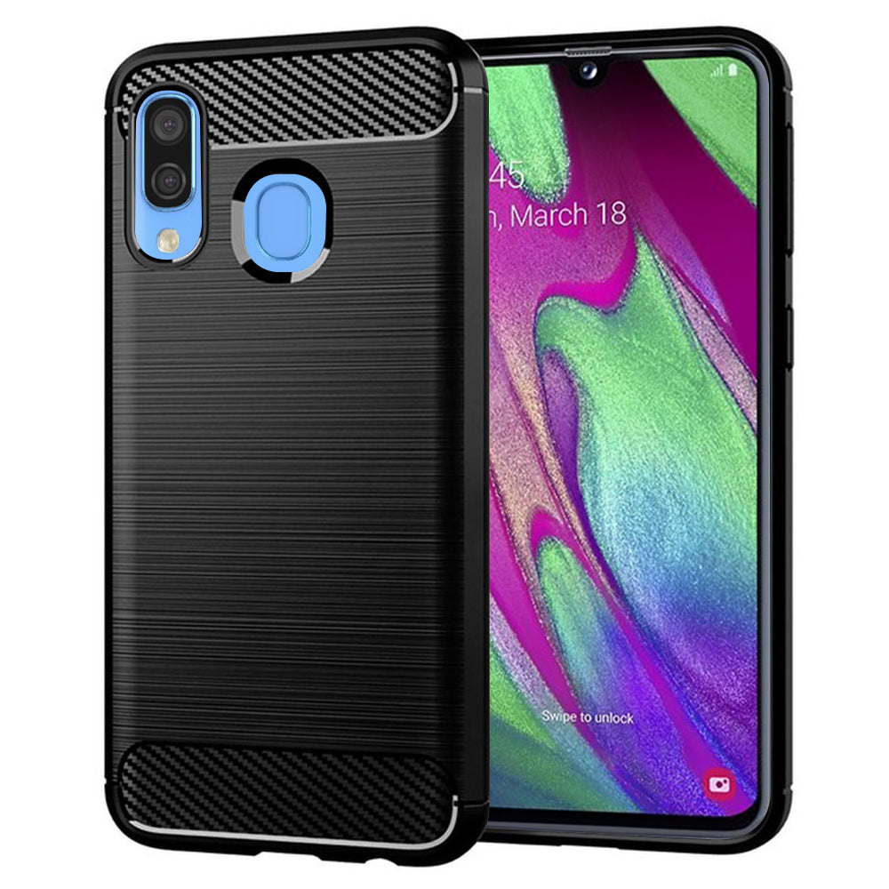 Custodia per Samsung Galaxy A40 A405, Techsuit, Carbonio, Nera