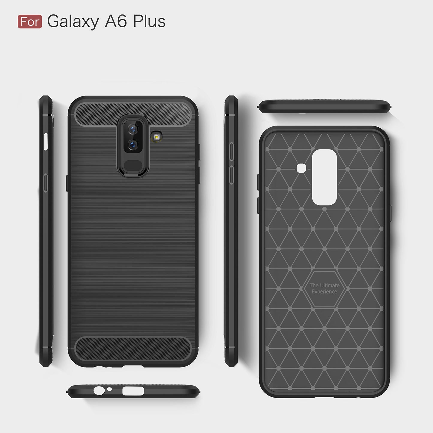 Custodia per Samsung Galaxy A6 Plus (2018) A605, Techsuit, Carbonio, Nera