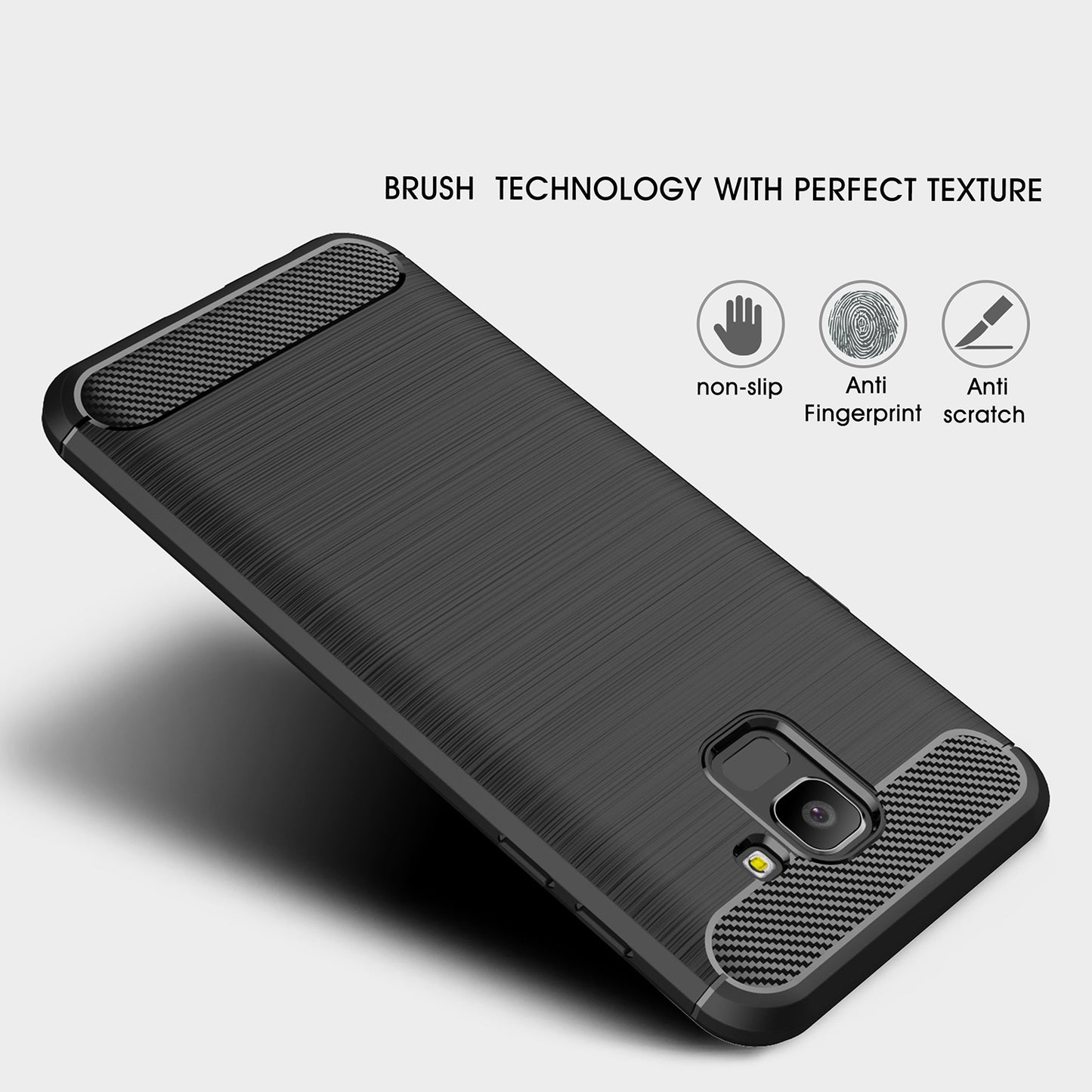Custodia per Samsung Galaxy J6 J600, Techsuit, Carbonio, Nera