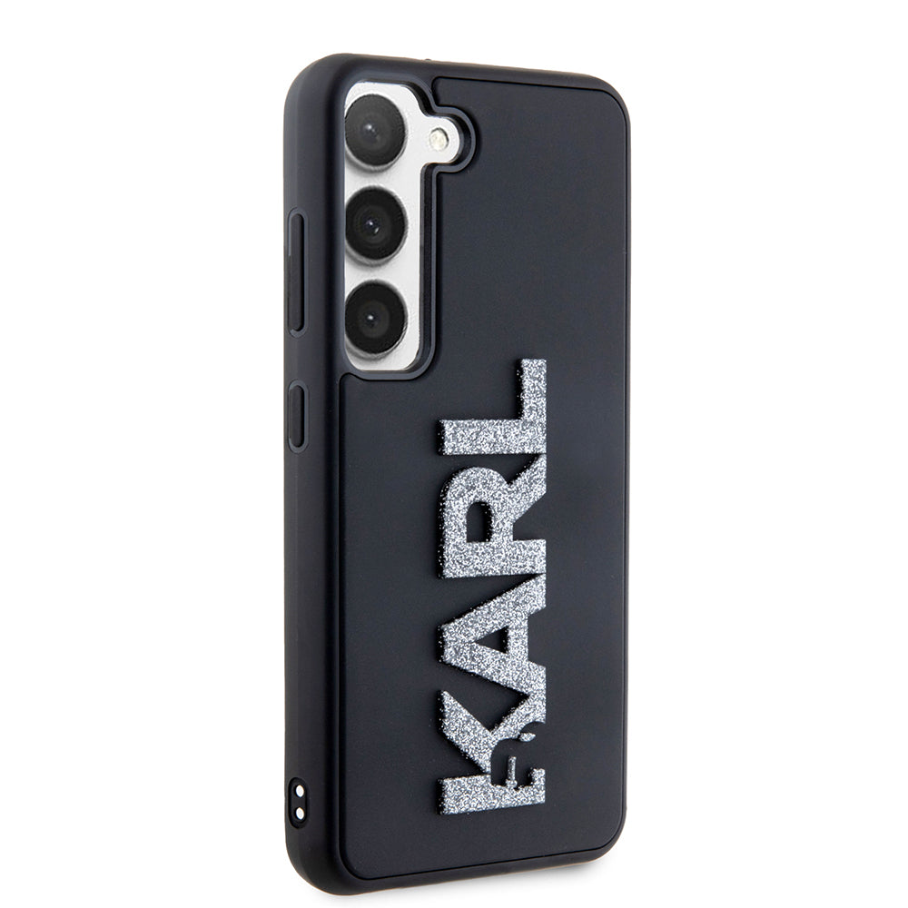 Custodia per Samsung Galaxy S23 S911, Karl Lagerfeld, Logo Glitter in Gomma 3D, Nera