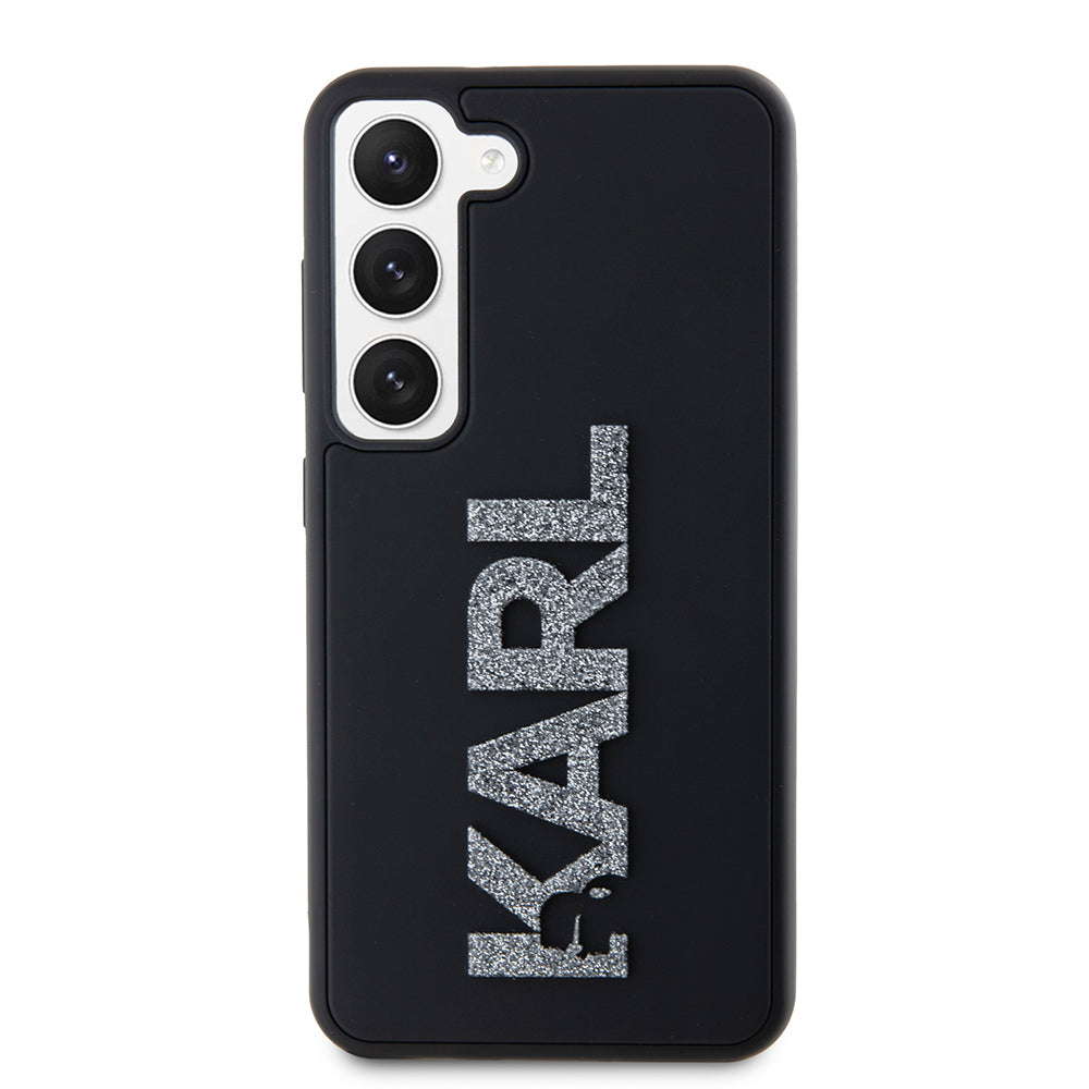 Custodia per Samsung Galaxy S23 S911, Karl Lagerfeld, Logo Glitter in Gomma 3D, Nera