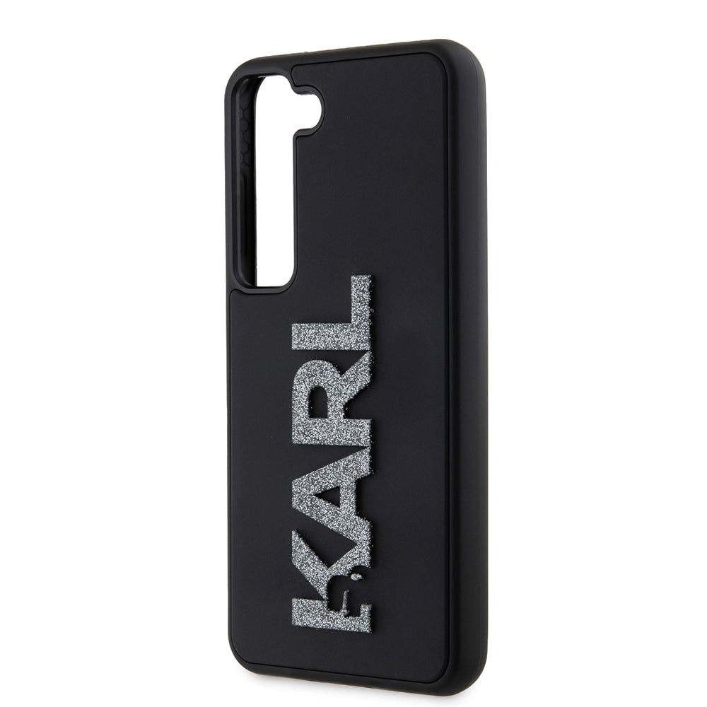 Custodia per Samsung Galaxy S23 S911, Karl Lagerfeld, Logo Glitter in Gomma 3D, Nera