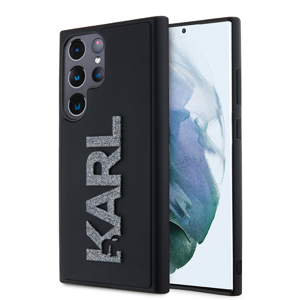 Custodia per Samsung Galaxy S23 Ultra S918, Karl Lagerfeld, Logo Glitter in Gomma 3D, Nera
