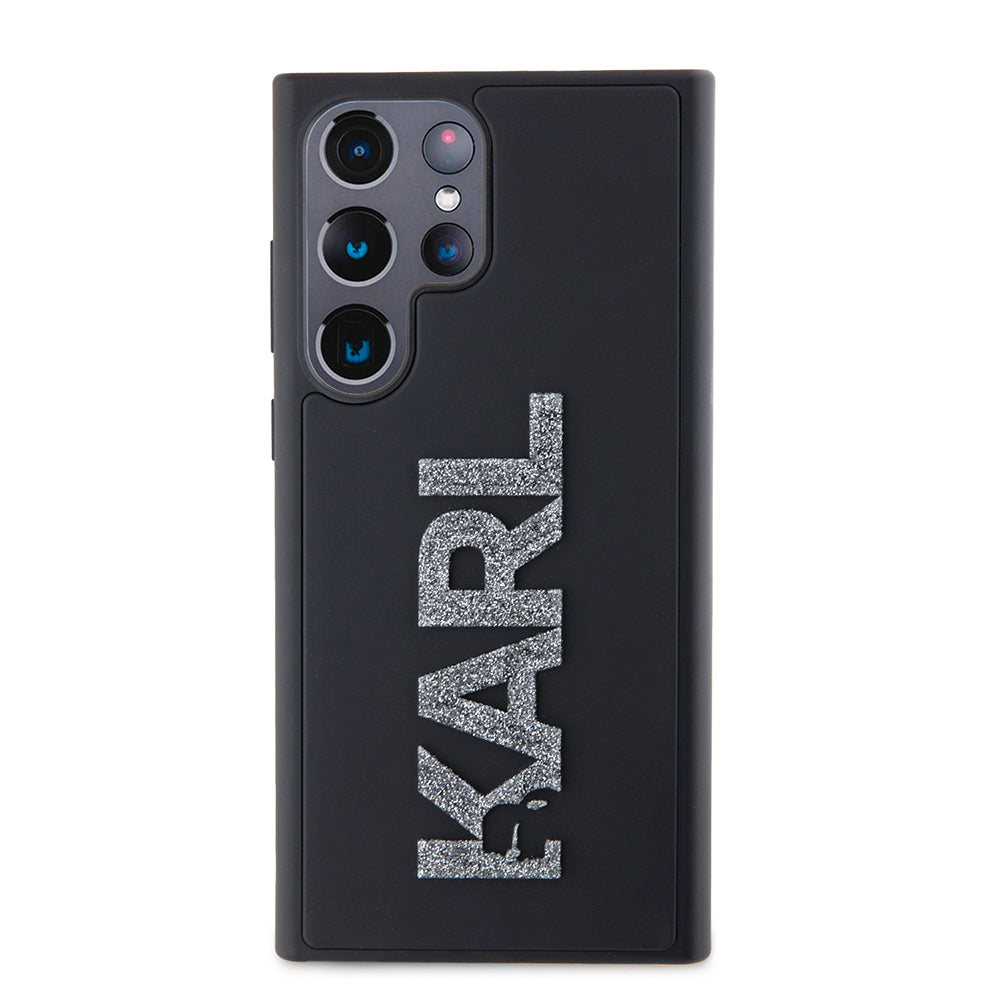 Custodia per Samsung Galaxy S23 Ultra S918, Karl Lagerfeld, Logo Glitter in Gomma 3D, Nera